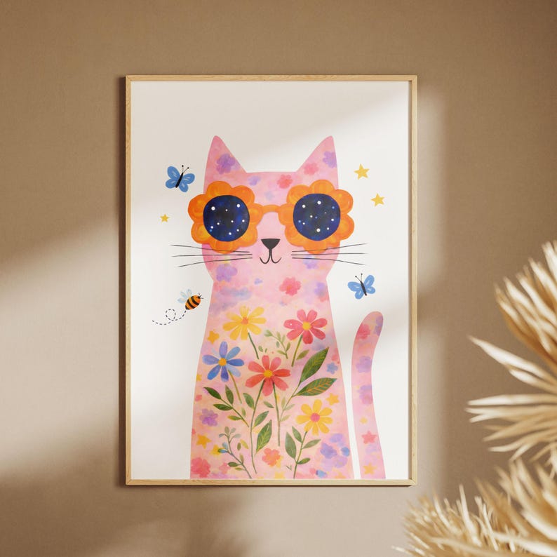 il_794xN.7856608260_1p4h.jpg Floral Cat Wall Print - Image 1