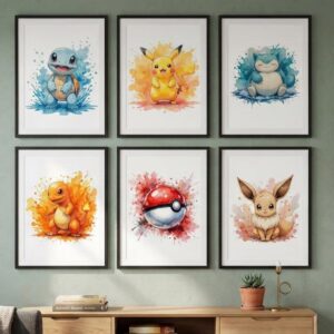 Watercolor Monster Character Poster Set