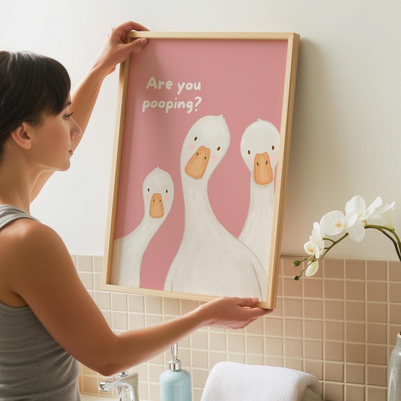 il_794xN.7950272511_lcd3.jpg Funny Goose Bathroom Print - Image 1